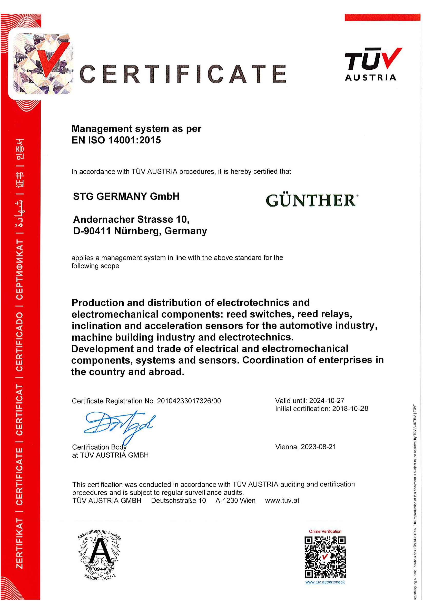 TUV ISO 14001 STG Germany GmbH