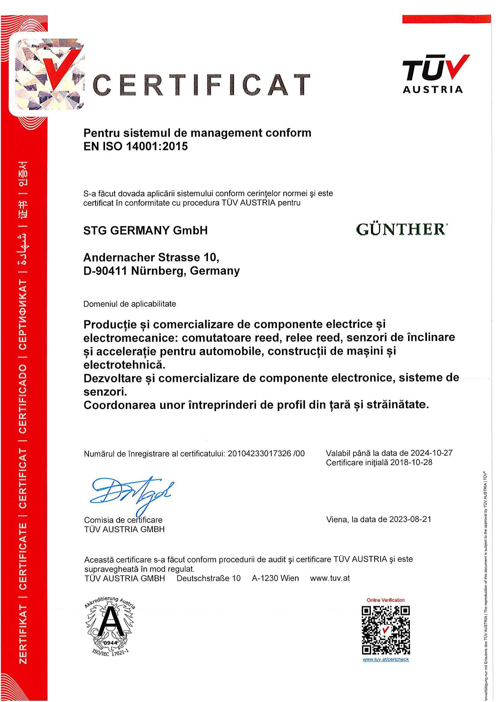 TUV ISO 14001 STG Germany GMBH