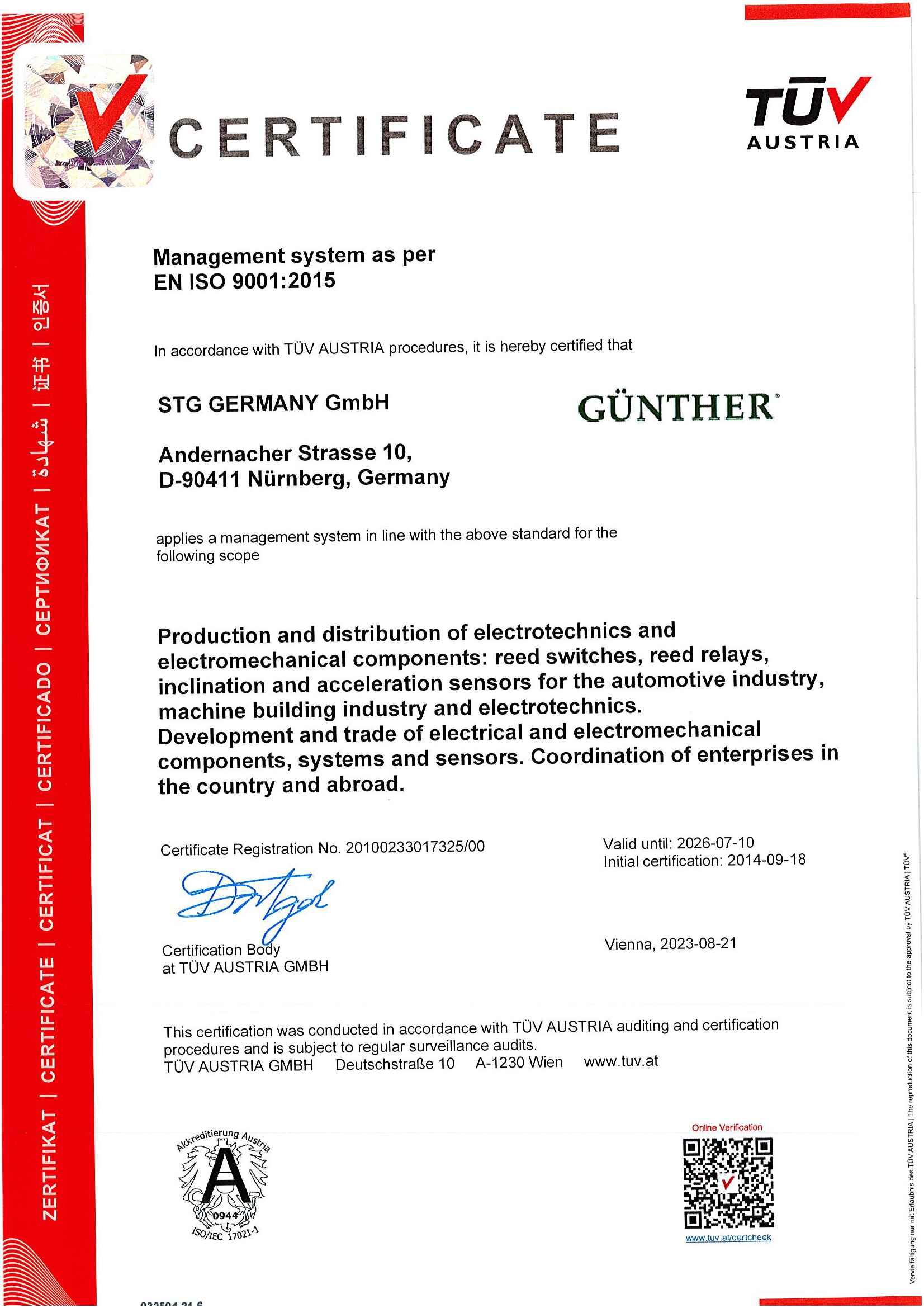 TUV ISO 9001 STG Germany GmbH