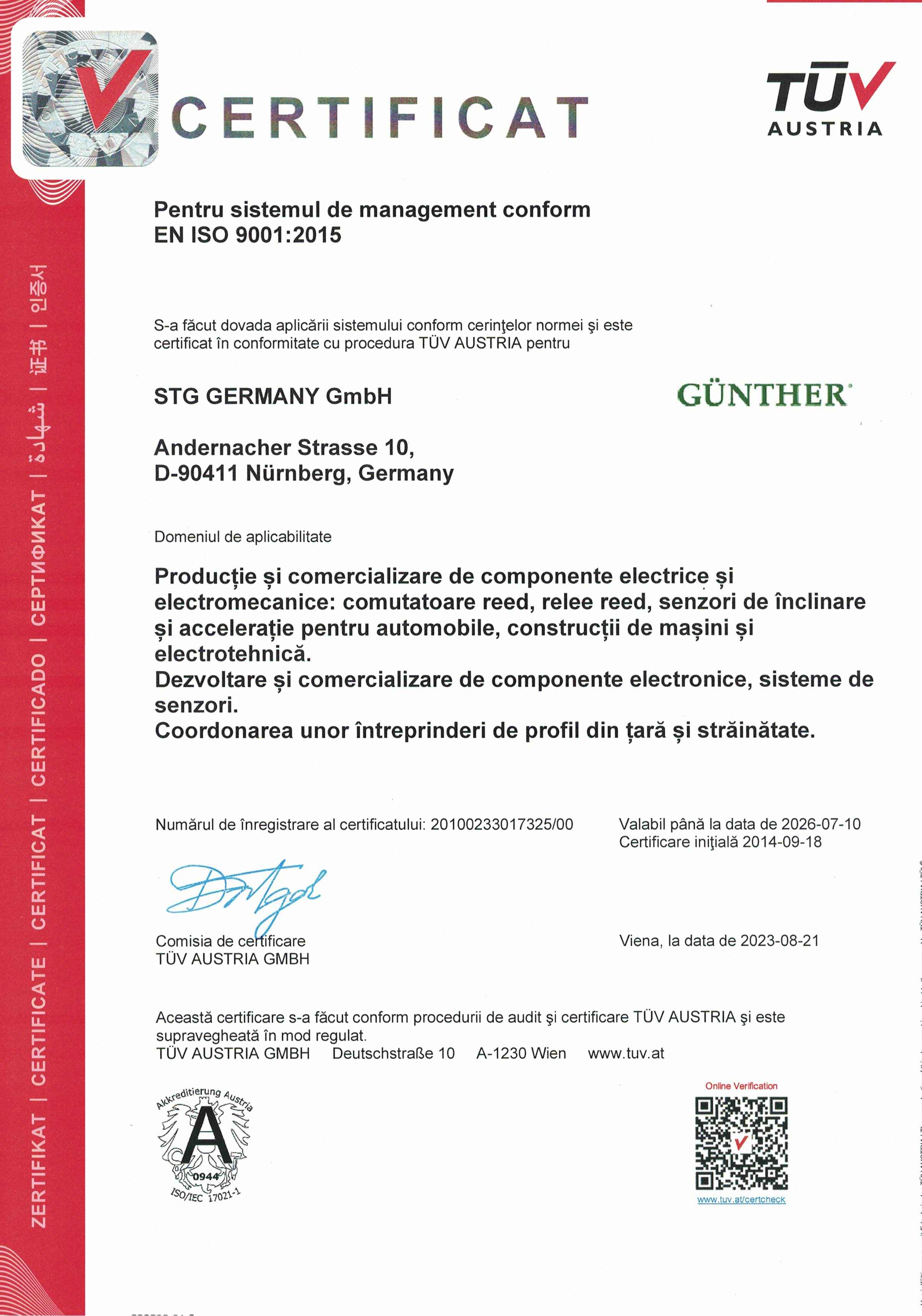 TUV ISO 9001 STG Germany GmbH